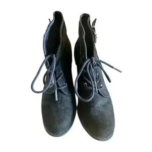 Black Lace-Up Wedge Booties, Suede Size 7